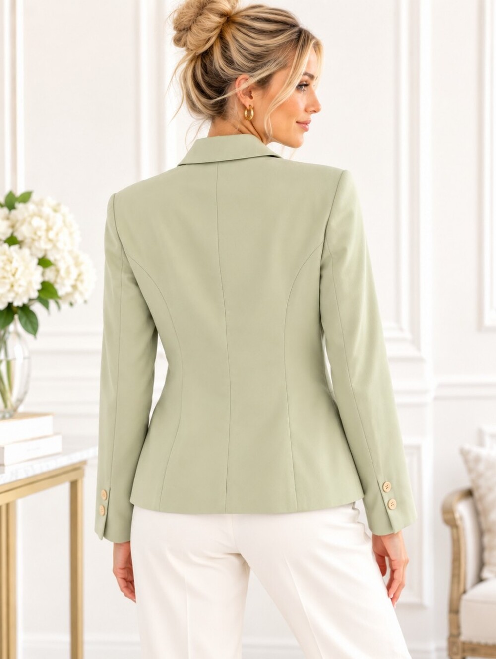 81st & Park Sage Green Tailored Four Button Blazer Jacket | Size Large - Picture 3 of 9